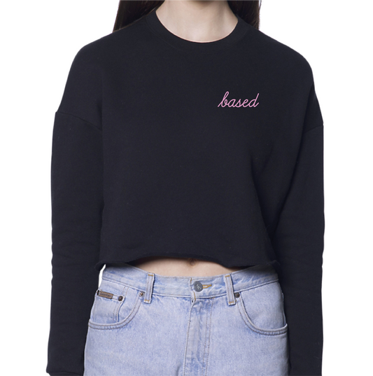 Based Fleece Crop Top Sweatshirt - Black