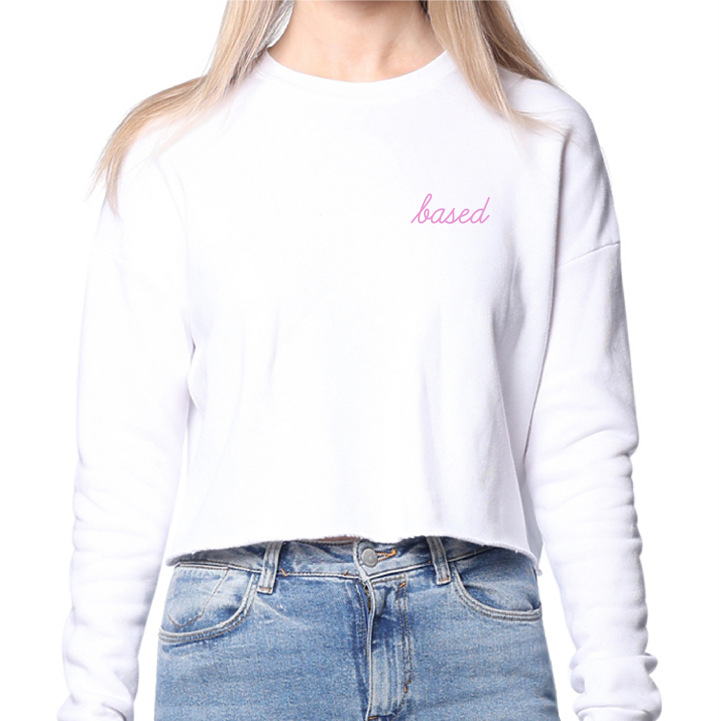 Based Fleece Crop Top Sweatshirt - White