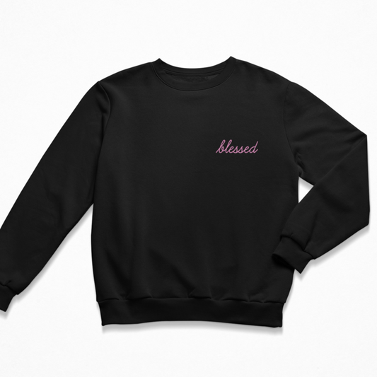 Blessed Embroidered Crewneck Sweatshirt - Black